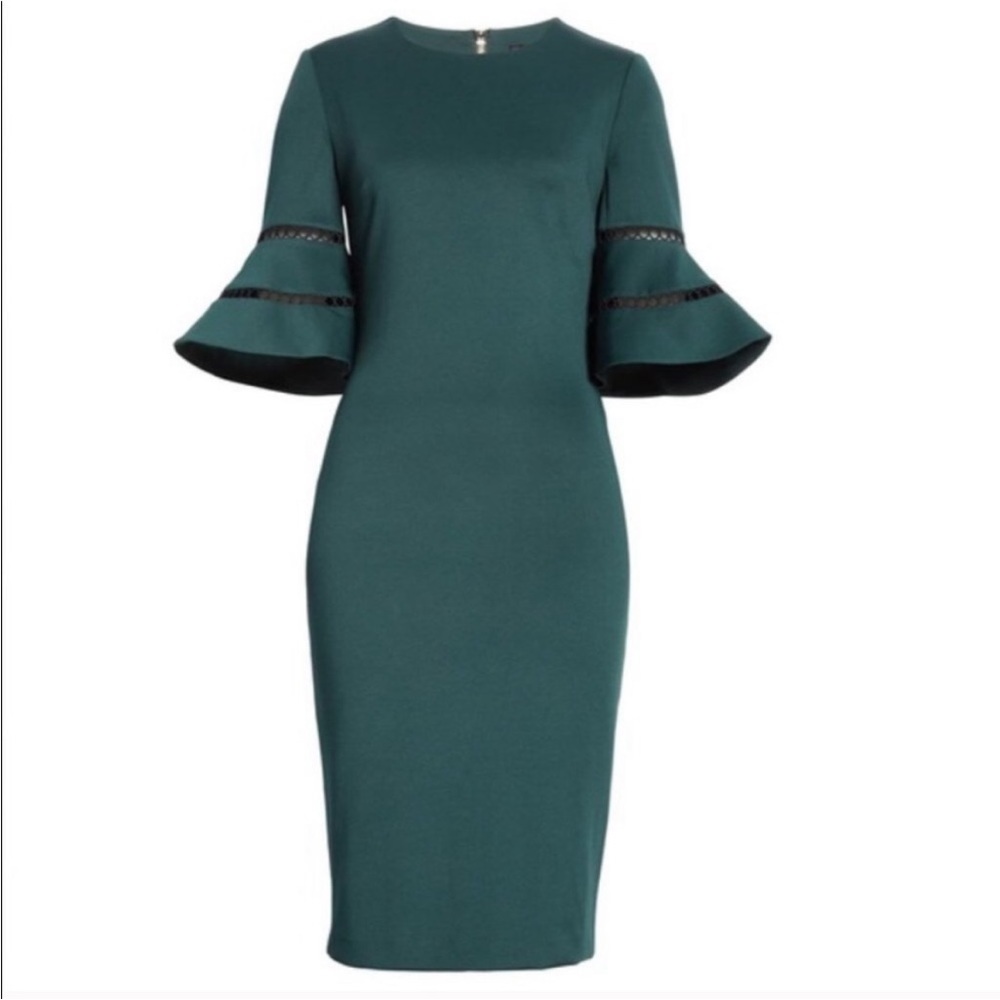 Ted Baker London Filnio Bell Sleeve Emerald Green Dress Size Ted 5/ US Size 12 - Picture 11 of 11